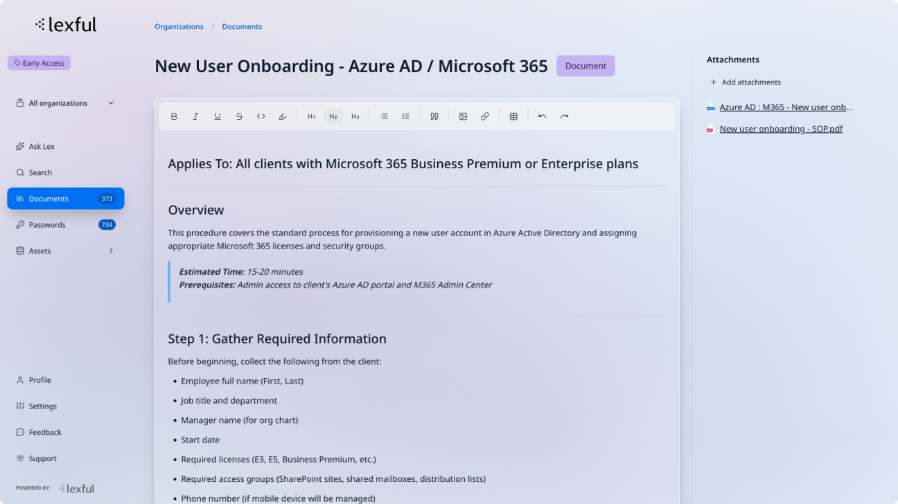 Lexful onboarding flow