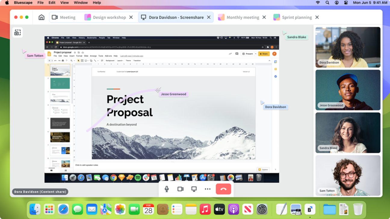 Bluescape touch interaction patterns