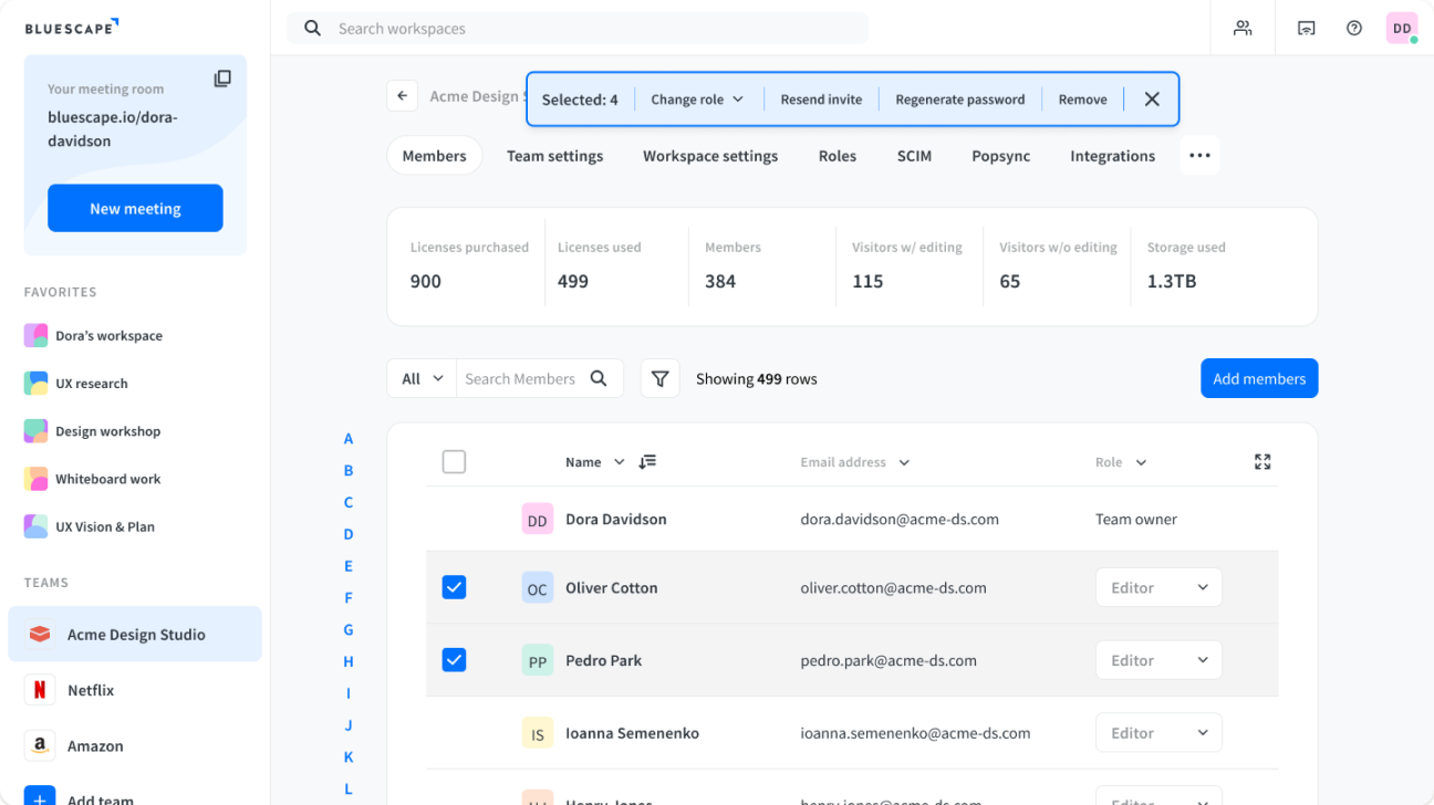 Bluescape group and user management
