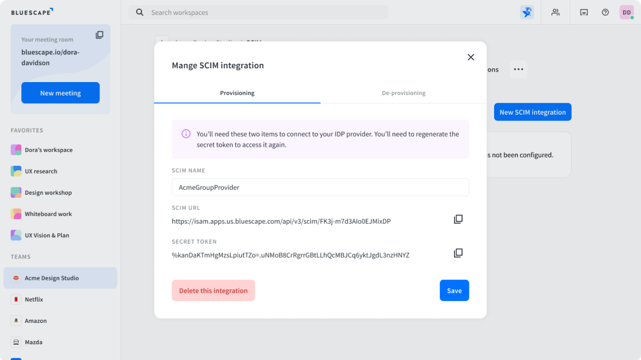 Bluescape SCIM and user provisioning interface